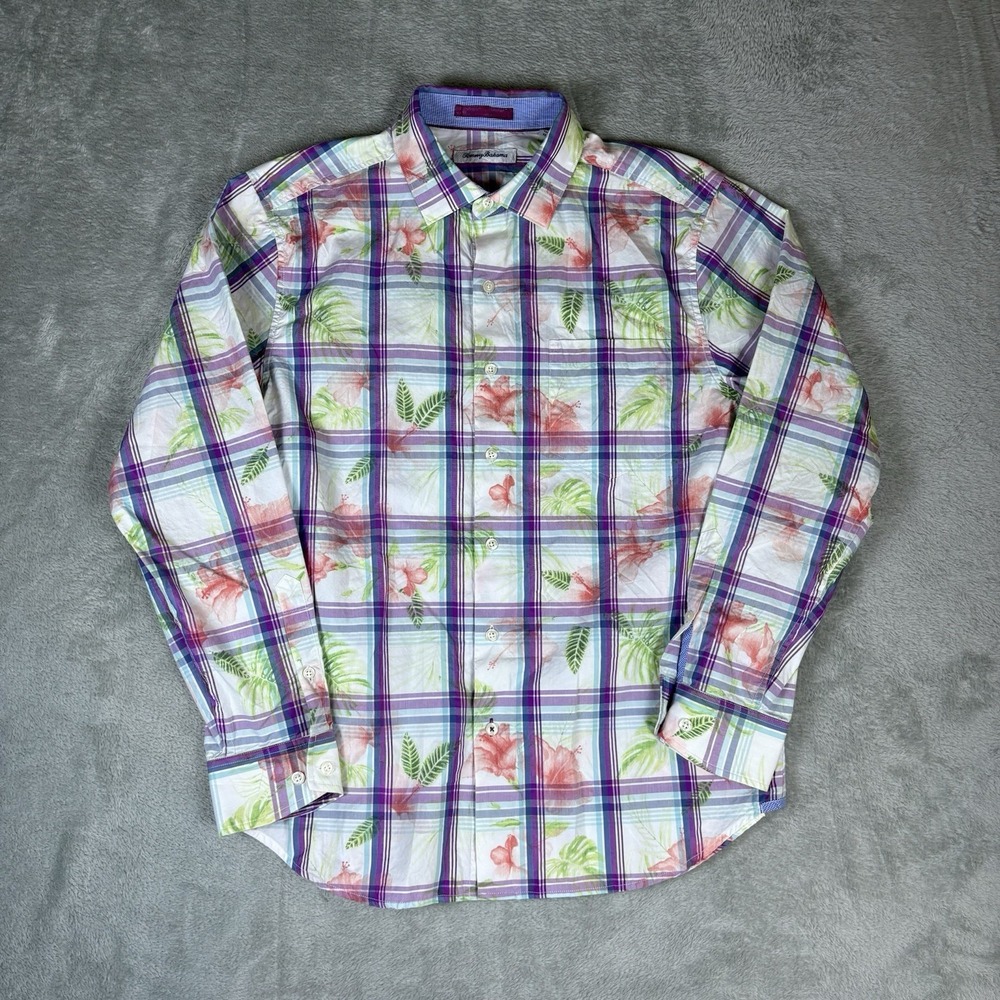 Tommy Bahama Men's Medium Long‎ Sleeve Floral Plaid Button Up Shirt